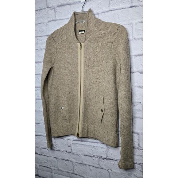 J.Crew brown 100% merino wool metallic full zip cardigan sweater XS. - Picture 2 of 7